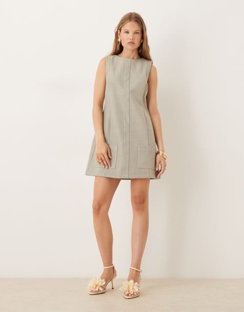 ASOS DESIGN - Robe droite courte contrecollée avec détails poches - Sauge - view 1