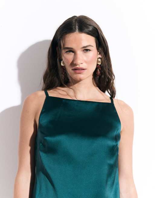 ASOS DESIGN - Robe droite courte en satin à bretelles fines - Bleu sarcelle, 3 de 7