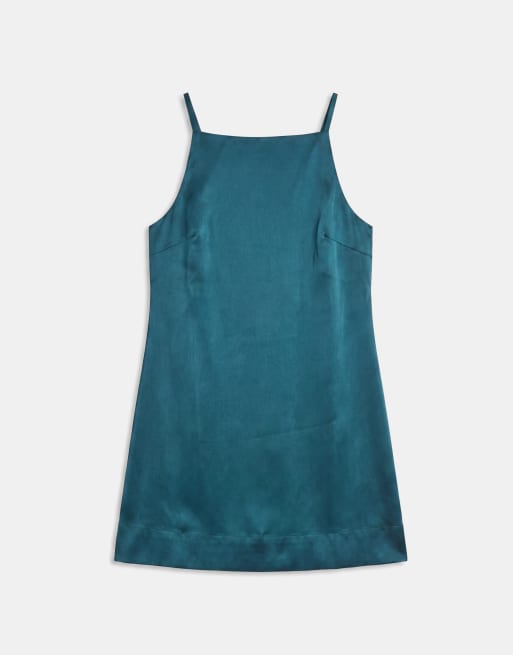 ASOS DESIGN - Robe droite courte en satin à bretelles fines - Bleu sarcelle, 5 de 7