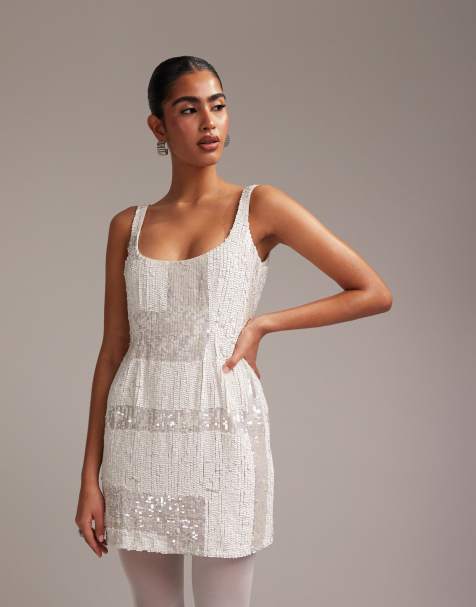 ASOS DESIGN - Robe droite courte ornementée à encolure carrée - Ivoire - view 1