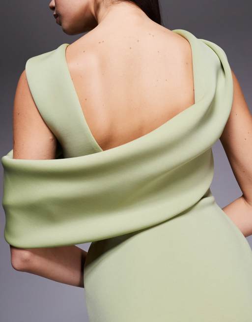 ASOS DESIGN - Robe droite drapée en imitation néoprène à épaule tombante et découpes - Vert sauge, 2 de 4