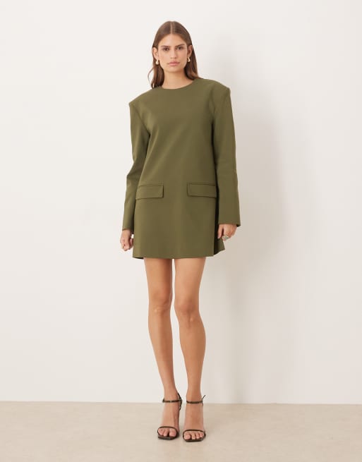ASOS DESIGN - Robe droite habillée à épaulettes - Olive, 3 de 4