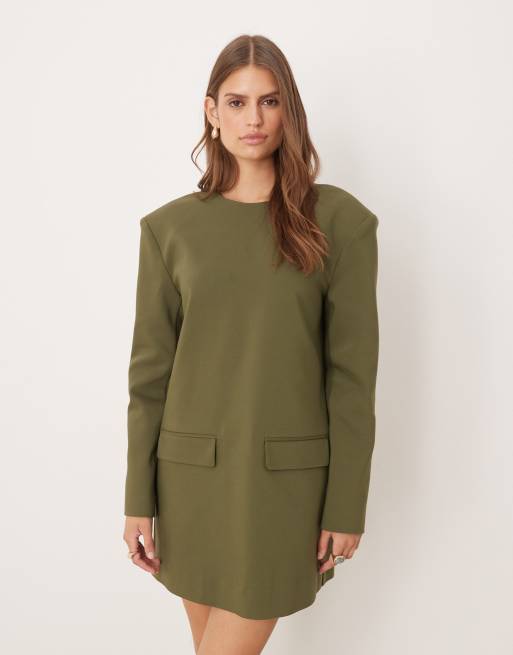 ASOS DESIGN - Robe droite habillée à épaulettes - Olive, 4 de 4