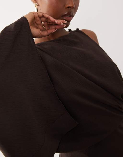 ASOS DESIGN - Robe droite longue et asymétrique avec détail drapé au dos - Chocolat, 3 de 4