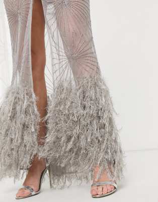 asos design cami feather embellished maxi dress