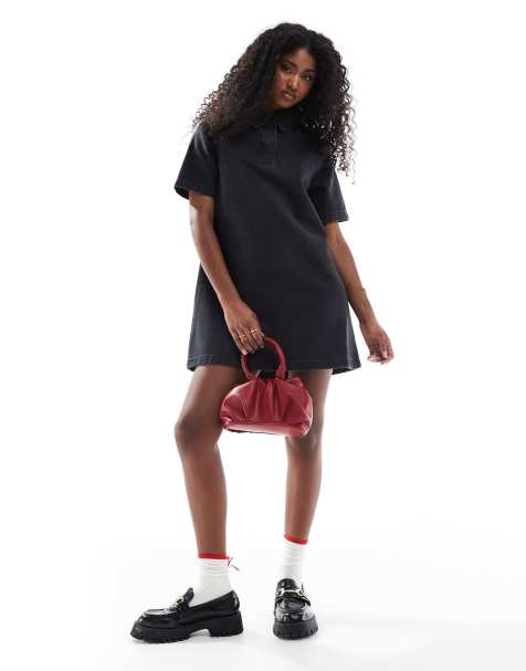 ASOS DESIGN - Robe en denim à col polo - Noir délavé - view 1
