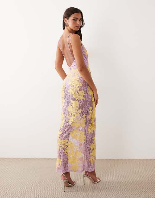 ASOS DESIGN - Robe en dentelle brodée et ornementée avec dos nu et découpes - Lilas, 2 de 4
