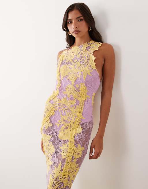 ASOS DESIGN - Robe en dentelle brodée et ornementée avec dos nu et découpes - Lilas, 3 de 4