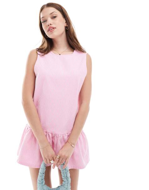 ASOS DESIGN - Robe en jean à taille basse - Rayures roses - view 1
