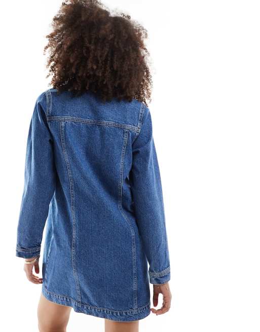 ASOS DESIGN Robe en jean style western a manches longues Bleu moyen