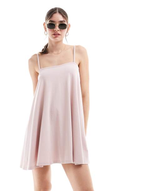 ASOS DESIGN - Robe évasée courte à bretelles fines - Rose délavé - view 1
