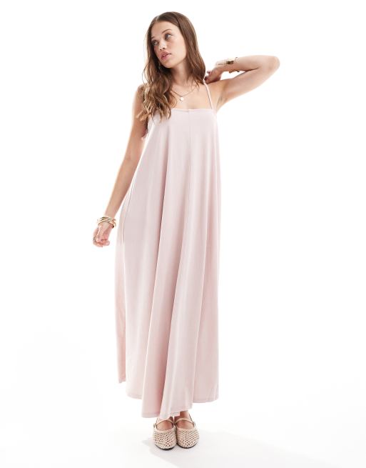 ASOS DESIGN Robe évasée mi-longue à bretelles fines Rose