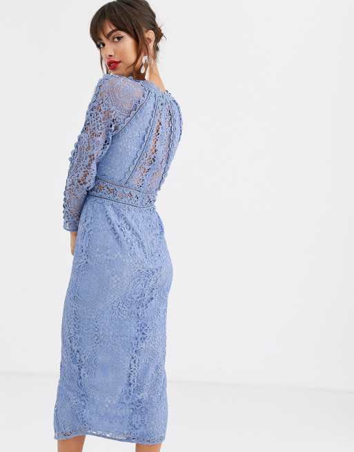 ASOS DESIGN - Robe fourreau à manches longues avec bordures en dentelle à motif géométrique, 2 de 4