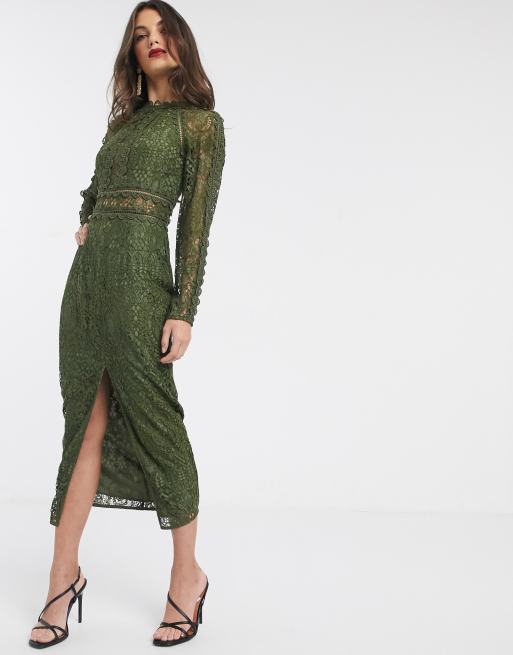 ASOS DESIGN - Robe fourreau à manches longues avec bordures en dentelle à motif géométrique, 4 de 4