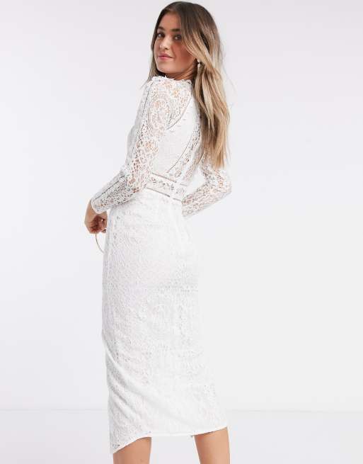 ASOS DESIGN - Robe fourreau à manches longues avec bordures en dentelle à motif géométrique, 2 de 4
