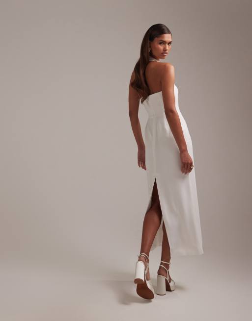 ASOS DESIGN - Robe fourreau bandeau mi-longue en crêpe avec bretelles larges - Blanc, 3 de 5