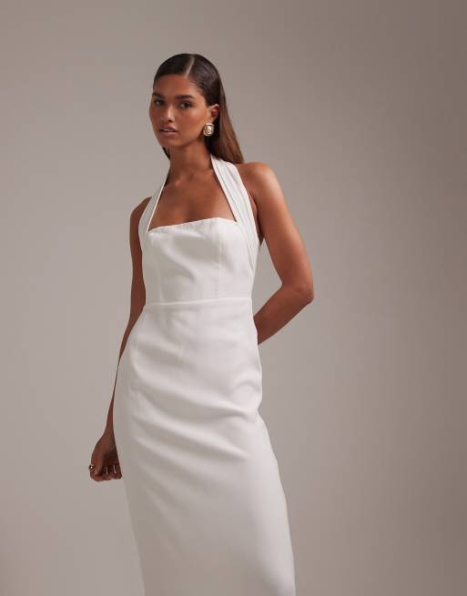 ASOS DESIGN - Robe fourreau bandeau mi-longue en crêpe avec bretelles larges - Blanc, 5 de 5