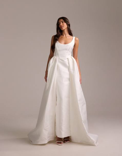 ASOS DESIGN - Robe fourreau longue et structurée avec encolure ultra dégagée et jupe superposée - Blanc - view 1