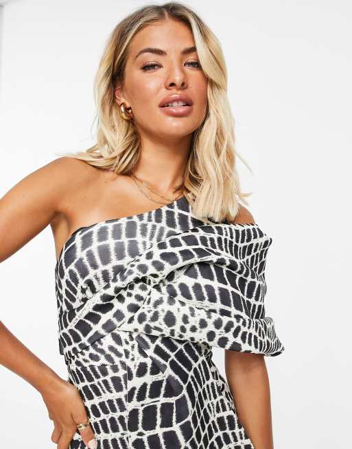 ASOS DESIGN - Robe fourreau mi-longue à nervures et épaule tombante - Serpent noir et blanc, 4 de 4