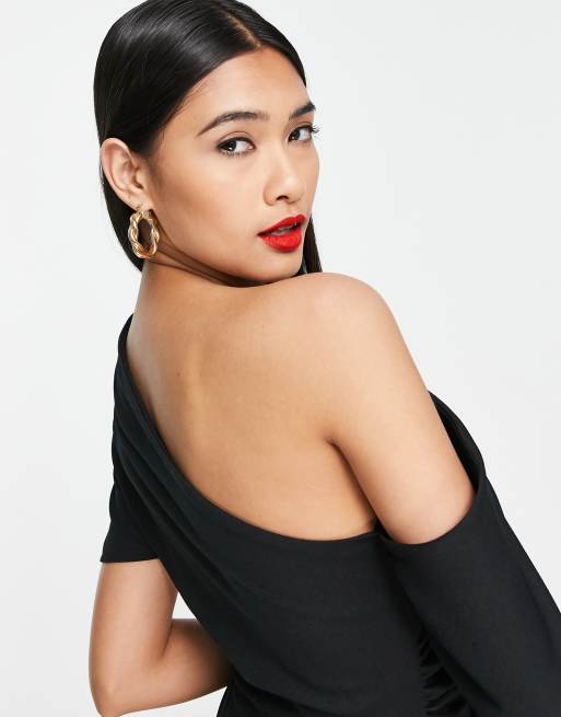 ASOS DESIGN - Robe fourreau mi-longue avec plis aux épaules - Noir, 3 de 4