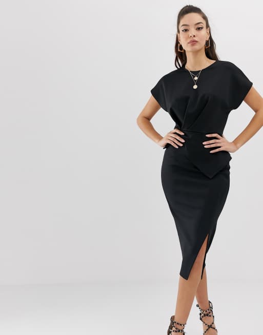 ASOS DESIGN - Robe fourreau mi-longue avec taille à basques