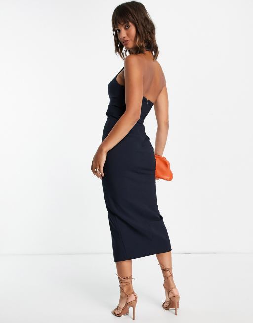 ASOS DESIGN - Robe fourreau mi-longue ceinturée à dos nu et coutures contrastantes - Bleu marine, 3 de 4