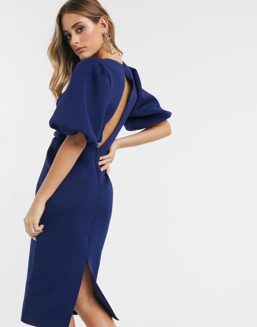 ASOS DESIGN Robe fourreau mi longue effet torsad manches