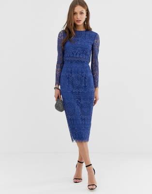 ASOS DESIGN - Robe fourreau mi-longue en dentelle à manches longues | ASOS