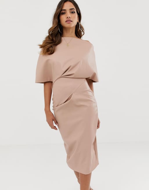 ASOS DESIGN Robe fourreau mi longue en PU avec effet drap sur l paule