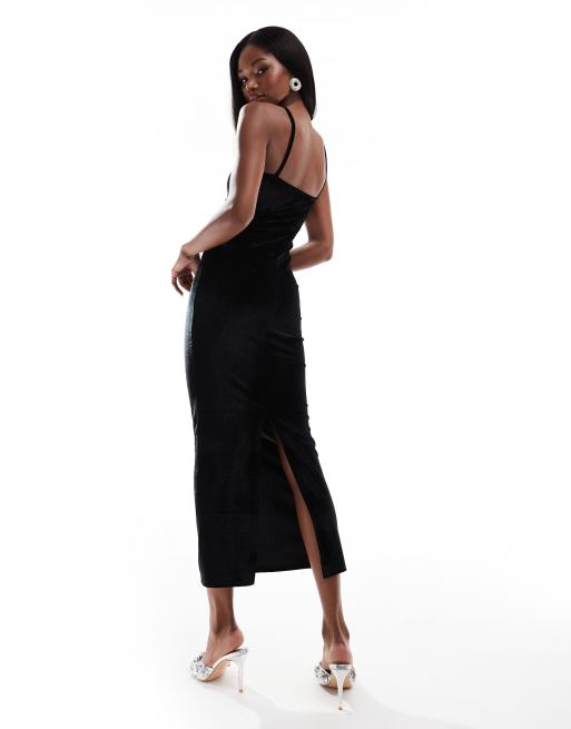 ASOS DESIGN Robe fourreau mi-longue en velours à bretelles avec