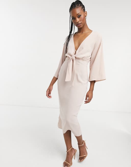 ASOS DESIGN Robe fourreau mi longue nou e sur le devant Rose