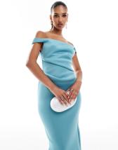 ASOS DESIGN Robe satinee mi longue effet drape a epaules denudees Lavande ASOS