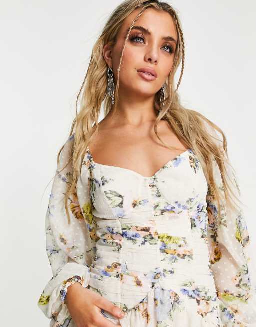 ASOS DESIGN Robe fronc e courte imprim fleuri vintage Cr me