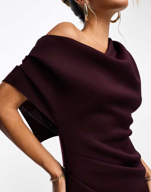 ASOS DESIGN - Robe froncée mi-longue à épaule tombante - Aubergine, 2 de 4