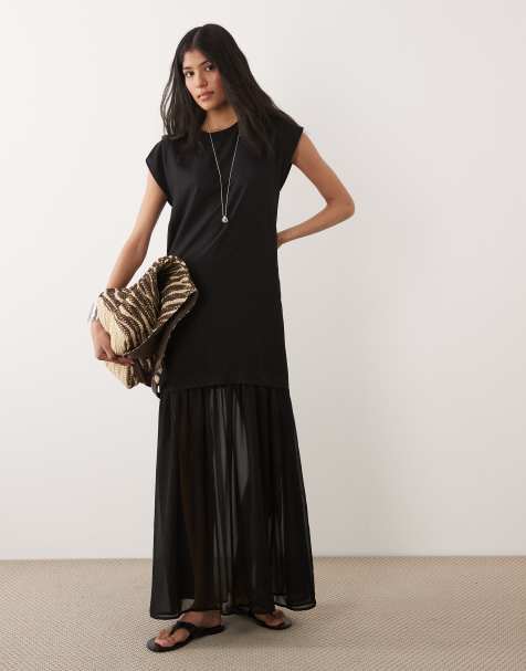 ASOS DESIGN - Robe hybride mi-longue à ourlet transparent - Noir - view 1