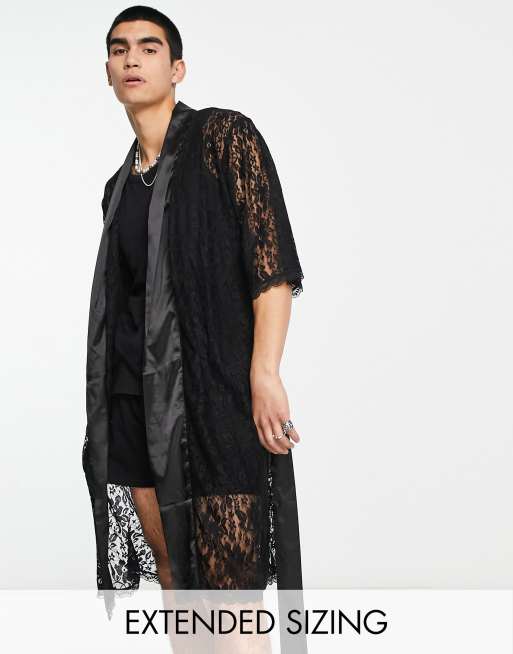 ASOS DESIGN robe and boxers set in black lace