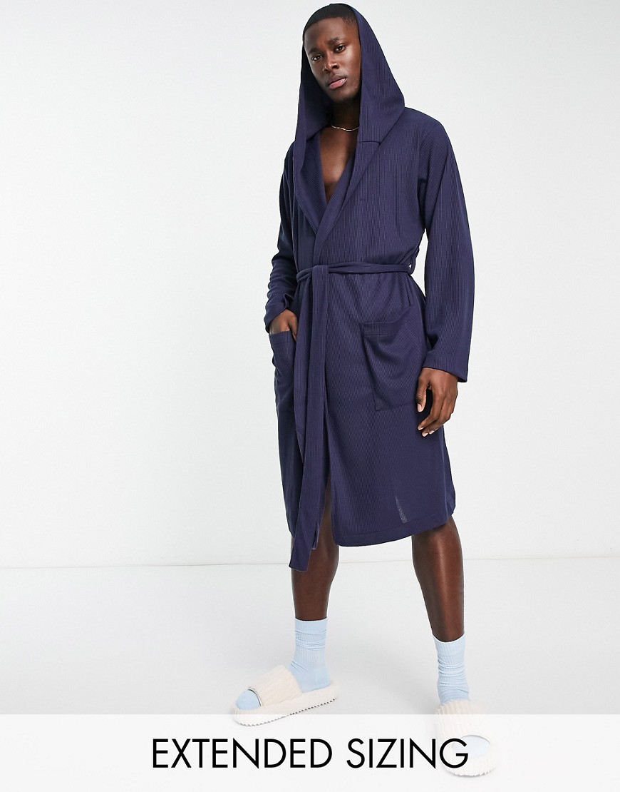 ASOS DESIGN robe in navy waffle with hood