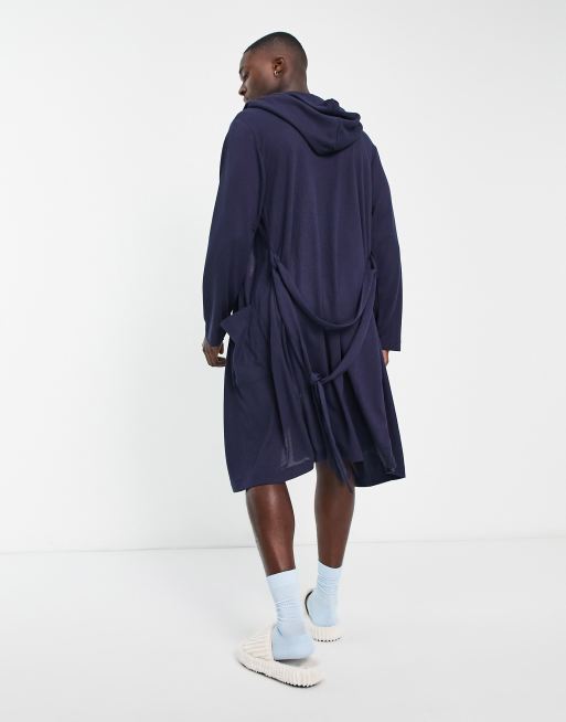 ASOS DESIGN robe in navy waffle with hood