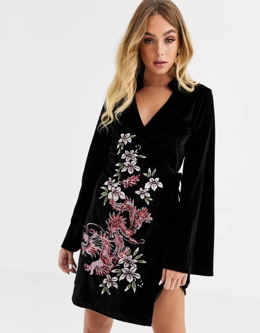 ASOS DESIGN Robe kimono en velours brodé ASOS