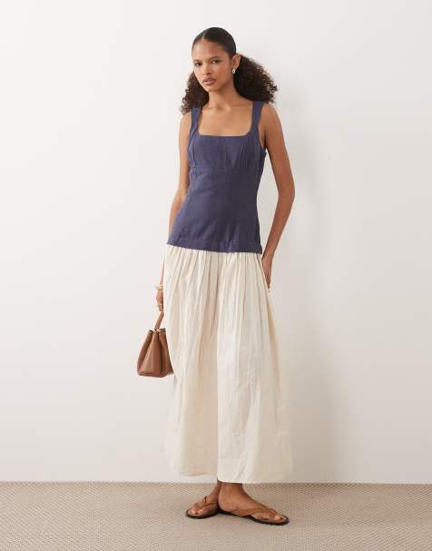 ASOS DESIGN - Robe longue 2-en-1 avec buste contrastant - Bleu marine et blanc - view 1