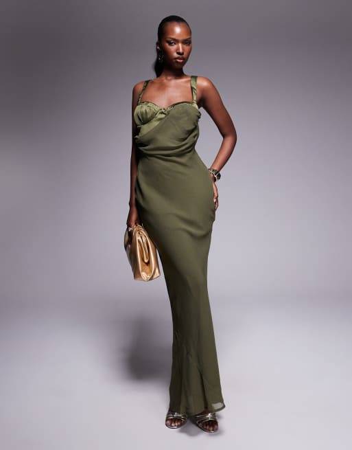 ASOS DESIGN - Robe longue à bonnets formés - Kaki
