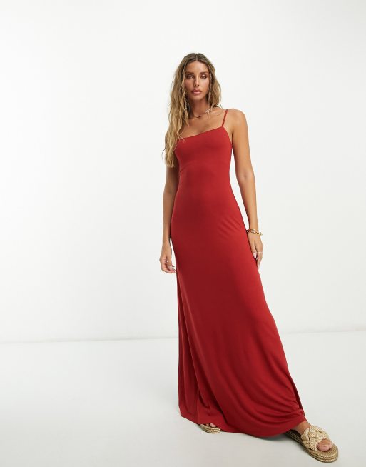 ASOS DESIGN - Robe longue à bretelles et encolure carrée - Rouge chilli