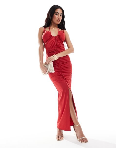 ASOS DESIGN - Robe longue à bretelles et liens - Rouge - view 1