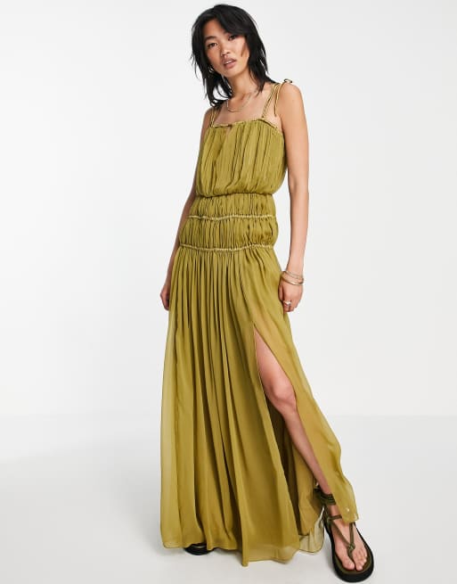 ASOS DESIGN - Robe longue à bretelles nouées et détails froncés