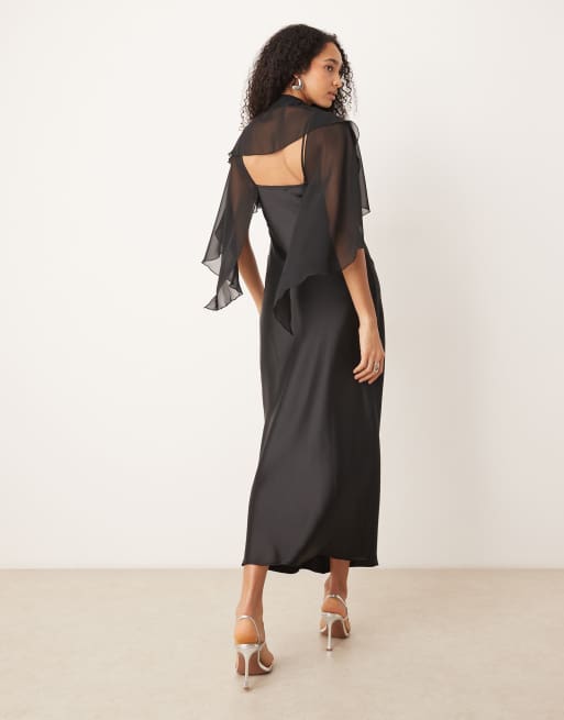 ASOS DESIGN - Robe longue à cape en satin - Noir, 3 de 4