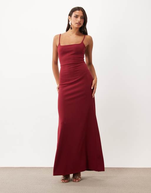 ASOS DESIGN robe longue à col carré avec dos lacé ouvert couleur vin, 2 de 4