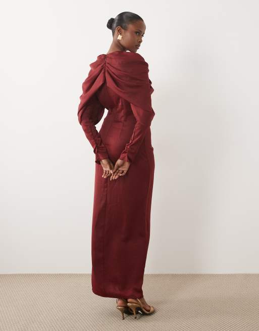 ASOS DESIGN robe longue à col croisé froncée avec manches drapées en baie, 2 de 4