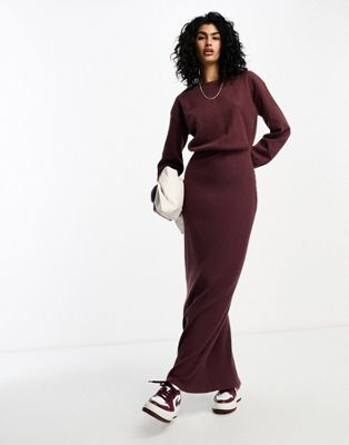 ASOS DESIGN high neck long sleeve maxi dress with blouson body in chocolate - ASOS Price Checker