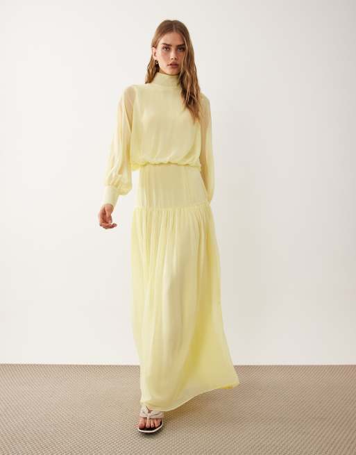 ASOS DESIGN - Robe longue à col montant et poignets larges - Jaune, 2 de 4
