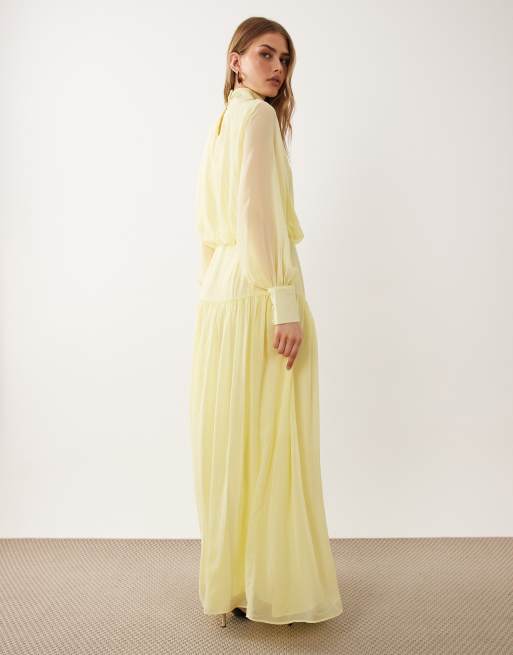 ASOS DESIGN - Robe longue à col montant et poignets larges - Jaune, 4 de 4